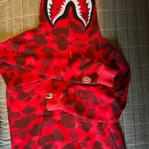 A Bathing Ape Red Camo Shark Hoodie